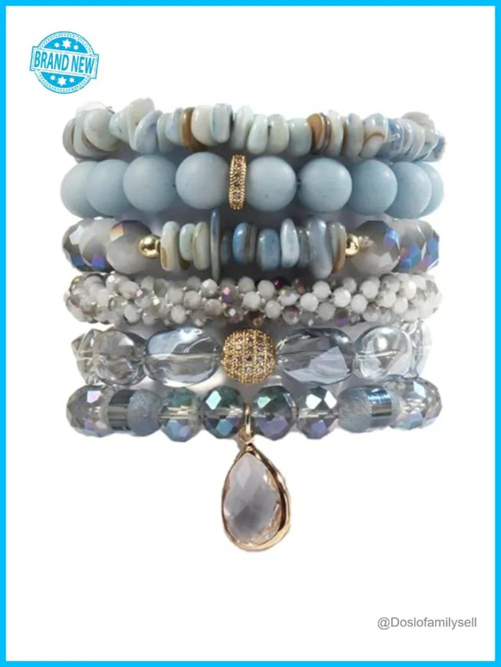 Multilayer Natural Stone Beaded Bracelets Bangle Set Handmade Stretch Boho